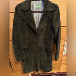 Women's Suede Coat - Dark olive green